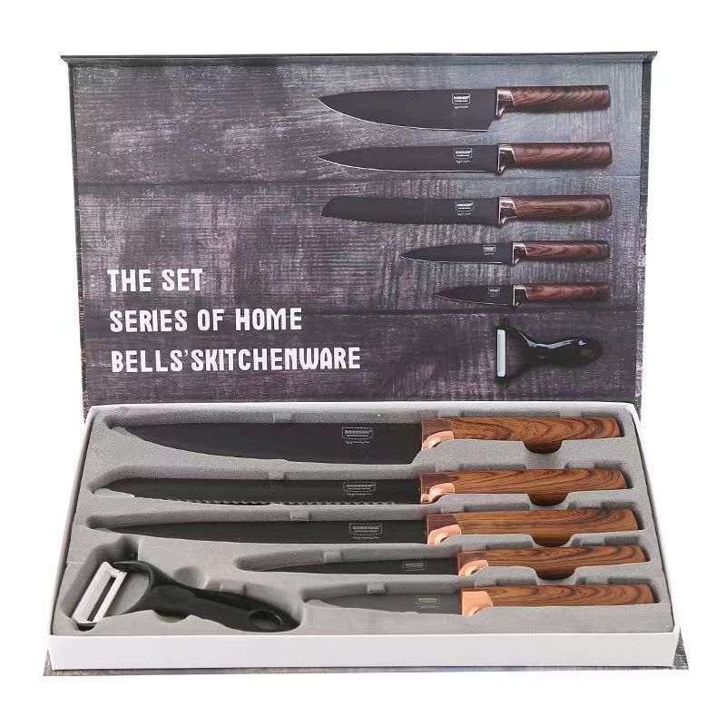 Juego de cuchillos de venta directa Juego de cuchillos de oro galvanizado Juego de cuchillos de acero inoxidable Juego de cuchillos de seis piezas