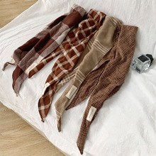 复古经典格子三角巾围巾女2025新款冬季百搭学生显白保暖围脖批发