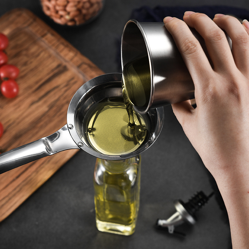 不锈钢油漏斗可挂式带滤网方柄酒漏 多用厨房家用过滤油厨具