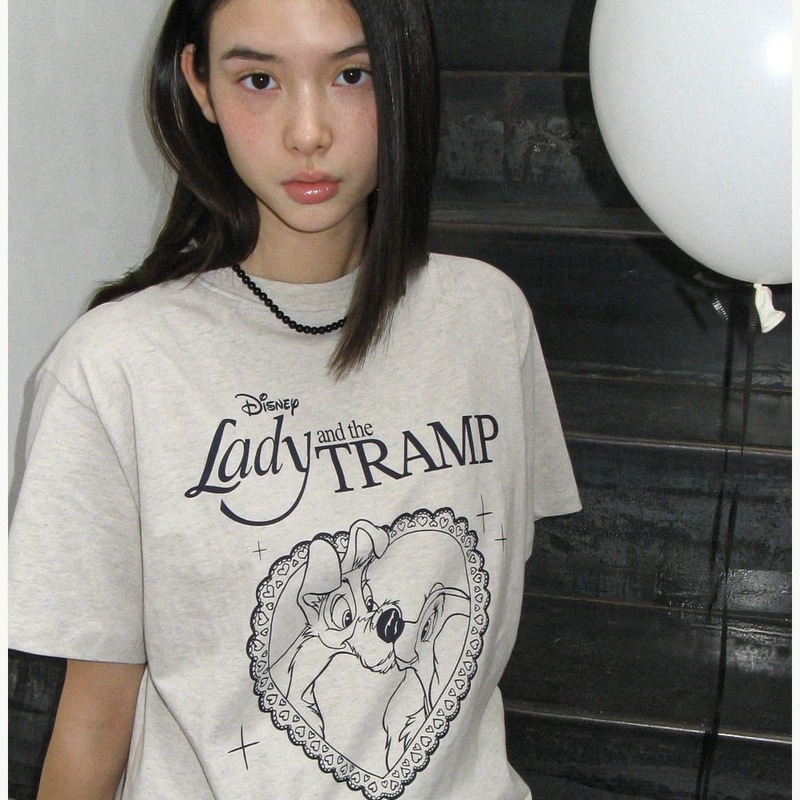 Korean Trendy Brand Pei Zhuhyun's Same Style R*N Collaboration Dog Cartoon Print Heart Letter T-Shirt Loose Summer Short Sleeve