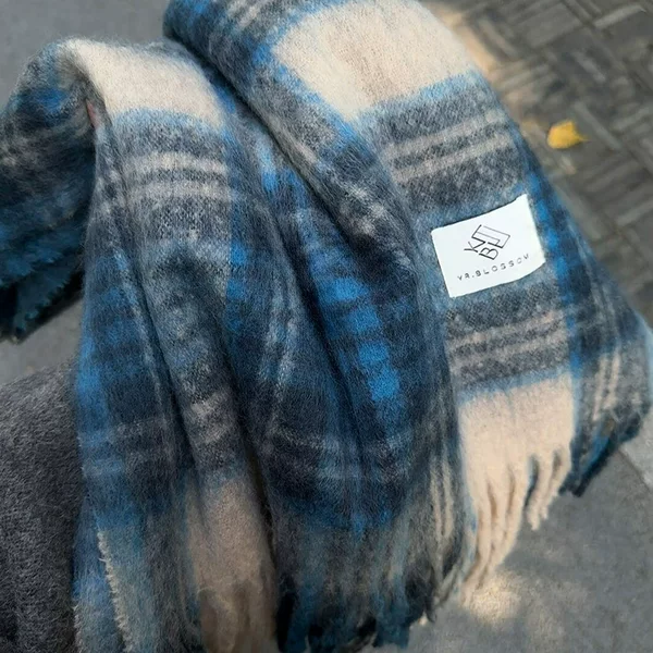 Imitation Cashmere Sea Salt Blue Scarf for Women Winter 2025 New Korean Style Thickeneded Warm and High-End Mohair Scarf