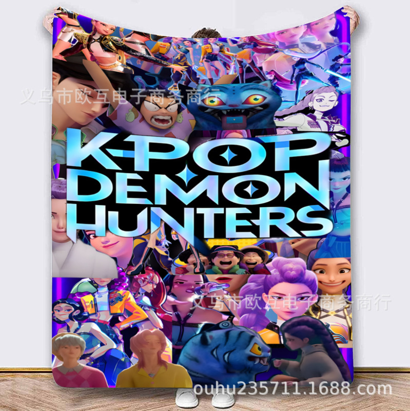 外国爆款K-POP猎魔女团（HUNTR/X）图案法兰绒毛毯 Demon Hunters|undefined