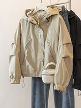 大码休闲连帽工装外套女2025早秋微胖mm宽松风衣夹棉加厚上衣