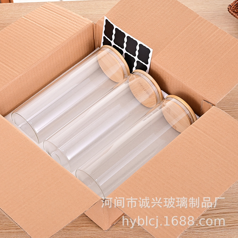 Gran capacidad de alta borosilicona vidrio sellado tanque de almacenamiento cubierta de bambú conjunto de nueces granos de té almacenamiento de grado alimenticio