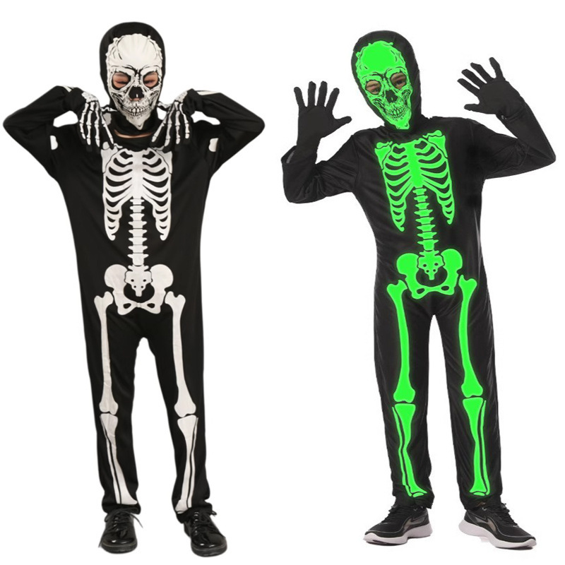 ハロウィーン子供衣装夜光スカル幽霊鬼中小童キャラクター衣装ワンピース舞台ショーパーティー服|undefined