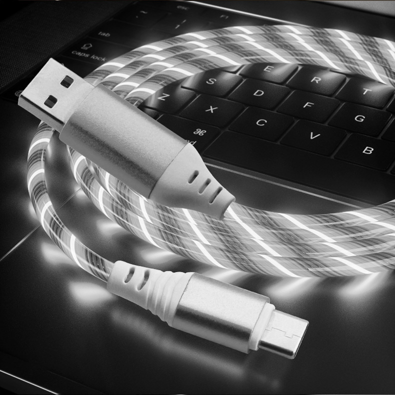 El mismo cable de datos de flujo de luz luminosa colorida para Huawei, Xiaomi, Apple, Android tipo-c