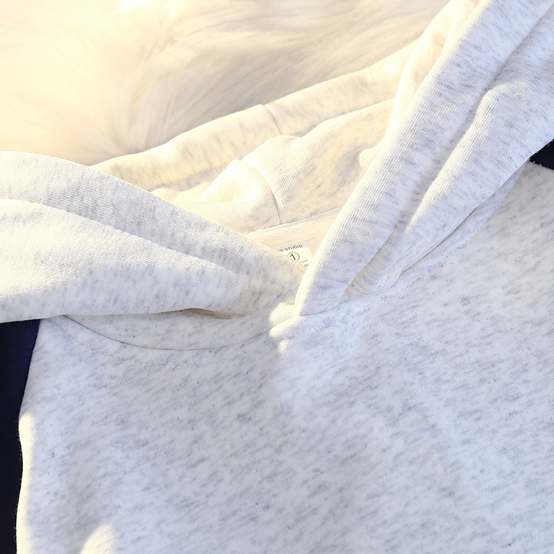 Felpa con cappuccio, manica raglan, stampata con lettere in stile americano, spessa e foderata in pile, patchwork, color-block, alla moda_voghion.com