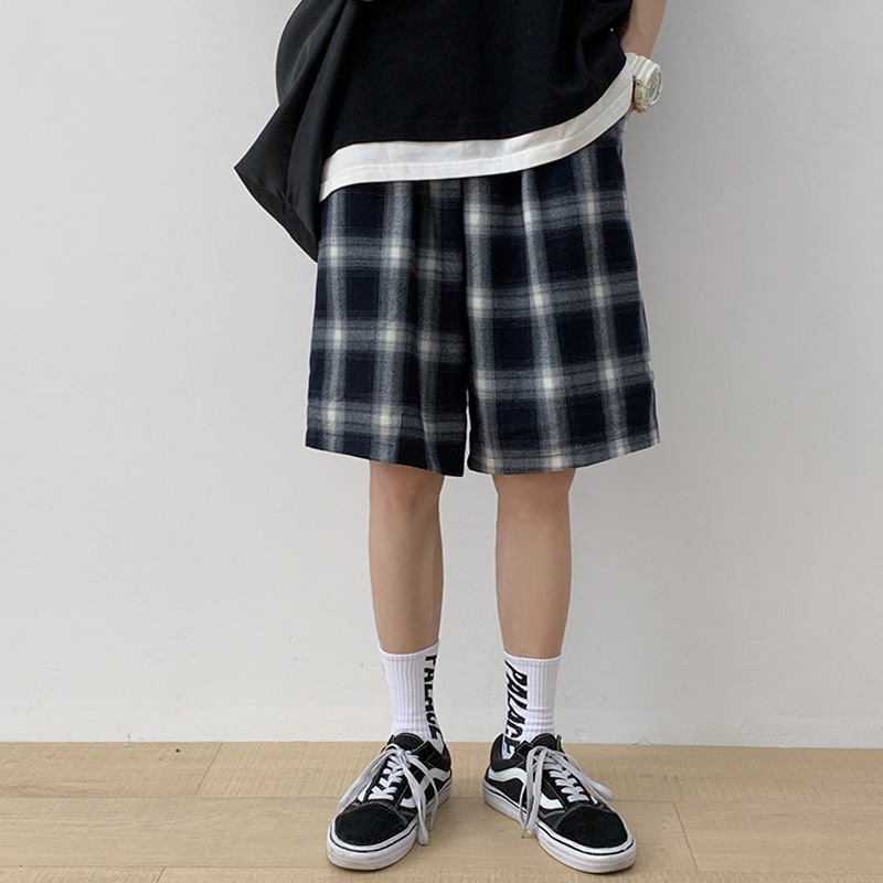 Hong Kong Style Wide Leg Plaid Shorts Summer Loose 2020 New Casual Pants Fashionable Korean-style All-match Pants for Men Hong Kong Style Wide Leg Plaid Shorts Summer Loose 2020 New Casual Pants Fashionable Korean-style All-match Pants for Men