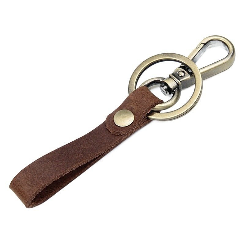 Original personality handmade leather retro cowhide bronze car keychain creative small gift factory wholesale