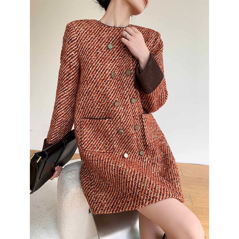 裙子女2025秋冬法式复古小香风气质名媛粗花呢连衣裙感