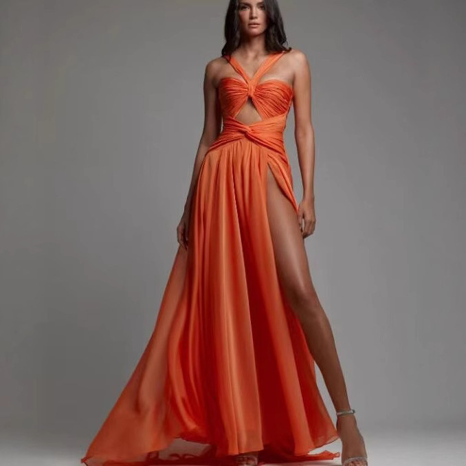 European and American Cross-border Amazon Independent Station Women's Oversized Skirt Sexy Cross Neck Backless Pleated Large Skirt