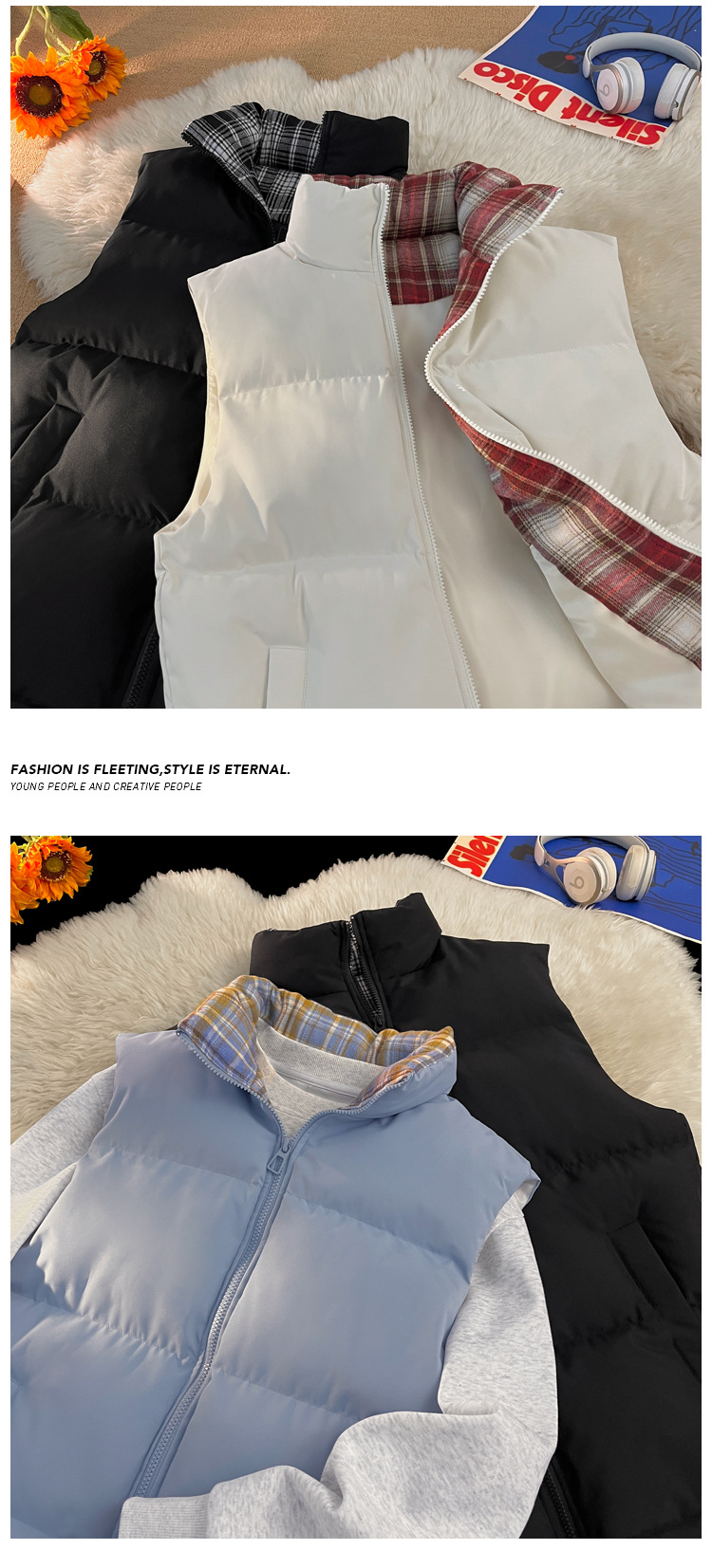 Plaid Patchwork Down Cotton Men’s Casual Thickened Warm Vest_voghion.com