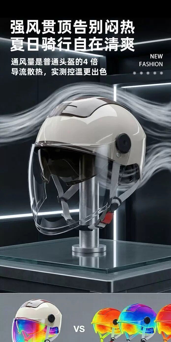 3C Certified Sunroof Style Safety Helmet, Sun Protection, All-Season Use, Full Helmet, Half Helmet, Lightweight Electric Vehicle Motorcycle Helmet