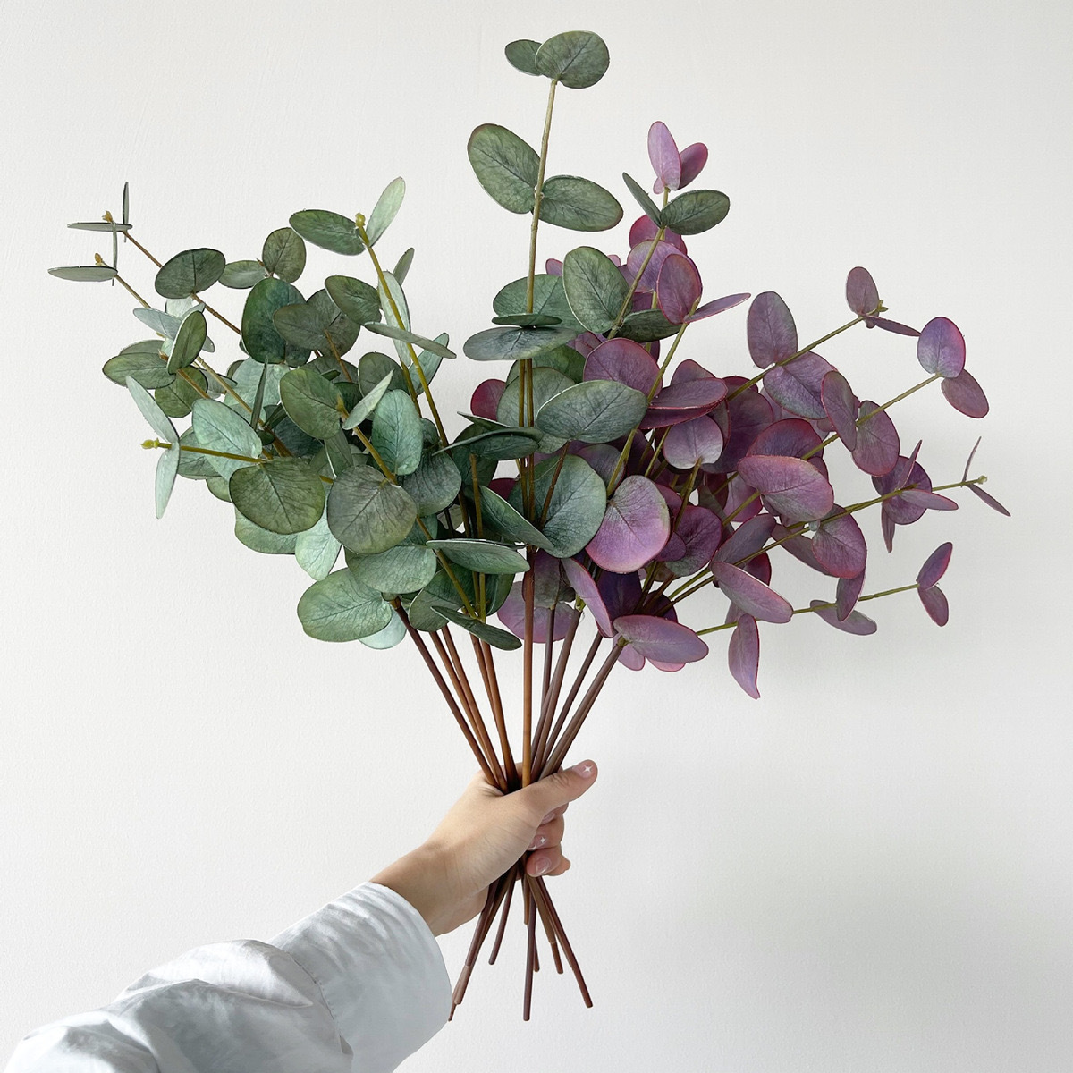 3d手感3叉尤加利圓葉仿真植物綠葉北歐風裝飾家居布置diy插花批發