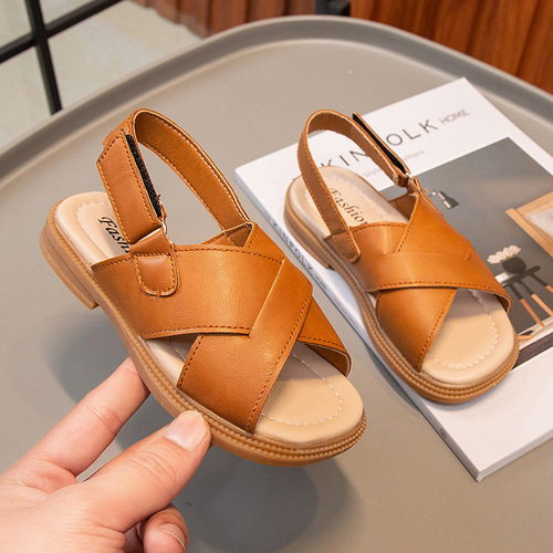Children's sandals for boys and girls, 2024 summer fashion new model, cross sandals with Velcro for older children, student beach shoes