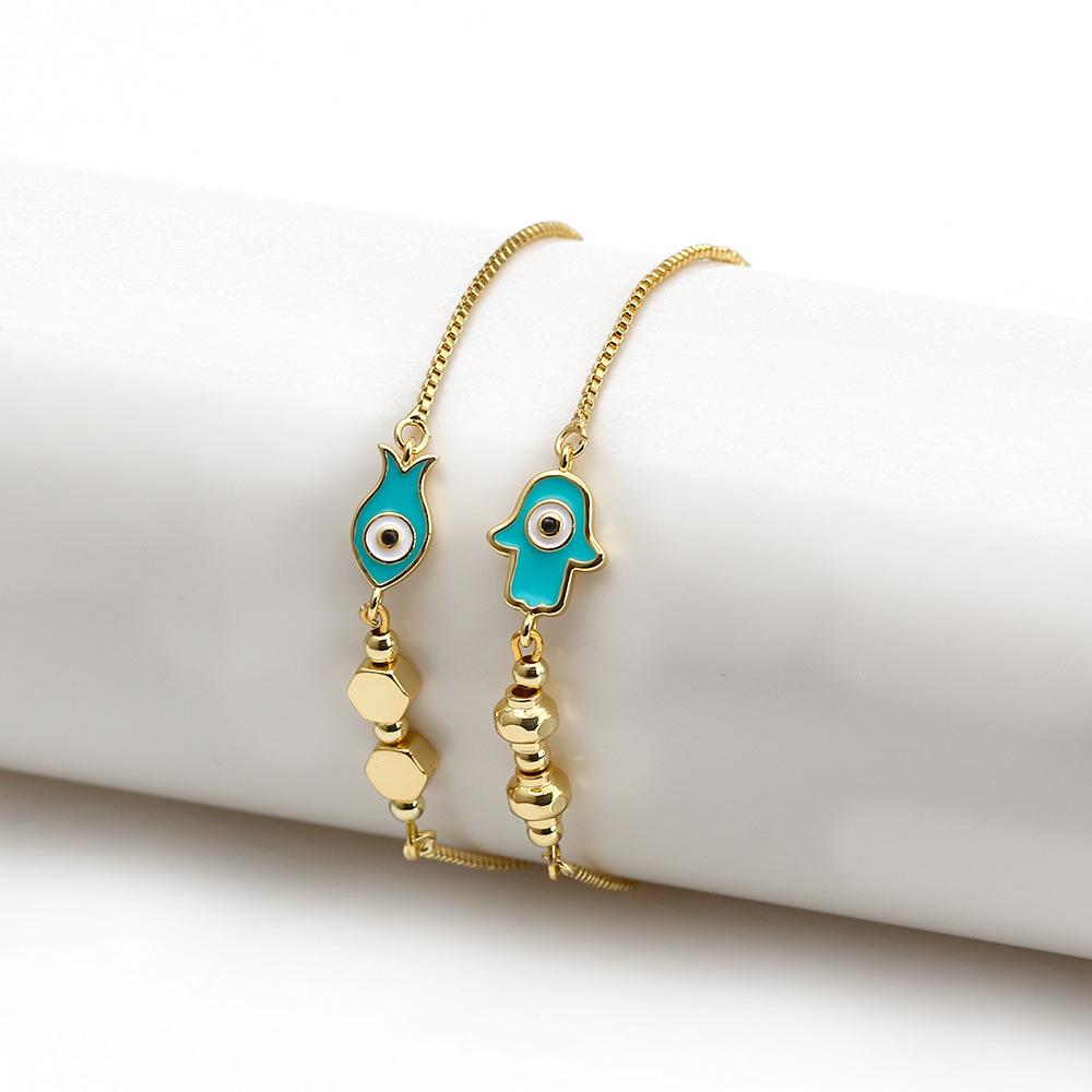 New Bohemian Devilu0027s Eye Tree of Life Fish Palm Blue Copper Bracelet Womenu0027s