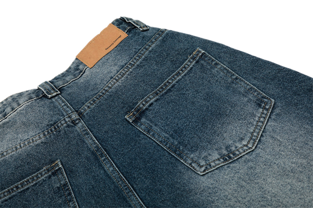 Men's Vintage Washed Denim Jeans Distressed Cat Whisker Rhinestone Embellished Baggy Pants High-Quality Cotton B3072 Blue_mkmklike.com