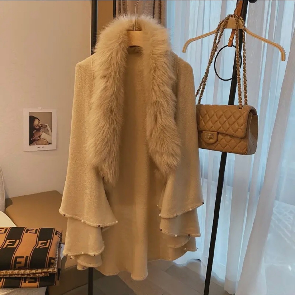 New Imitation Fox Fur Collar Hem Bead Knitted Shawl Cape Large Size Cardigan Loose Coat Women 15 O1Cn01F7Cw8R1C8Enesagdc !!2212759863555 0 Cib