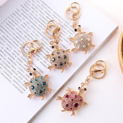 Color diamond pendant cute little turtle creative alloy key chain accessories car bags hang small gifts