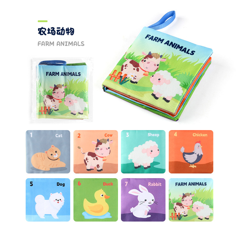 Libro de tela tridimensional para bebés juguetes de Educación Temprana de 4 lados de 8 páginas personaje de comida cognición animal libro de tela para bebés libro De Palma inglesa