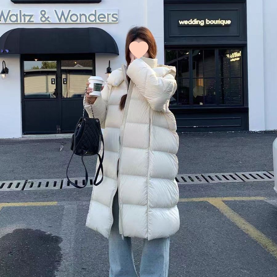 鹅绒云朵泡芙宽松长款过膝羽绒服可爱加厚新款冬季韩版长款外套黑