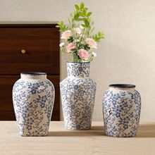 青花瓷花瓶高级感中古陶瓷花瓶插花小众家居装饰玄关客厅复古摆件