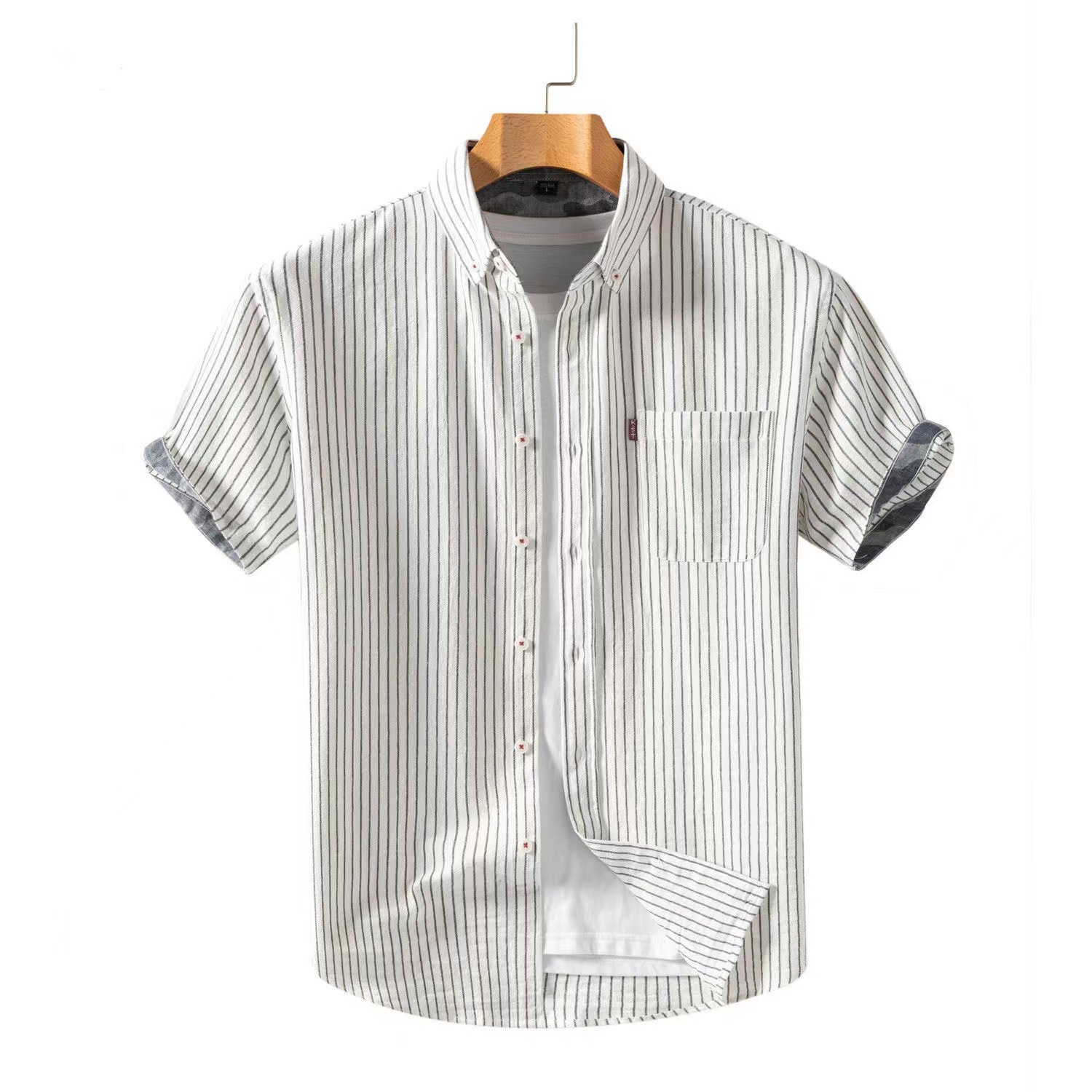Summer new bubble striped short sleeve shirt men's thin casual shirt coat loose trend men's wholesale