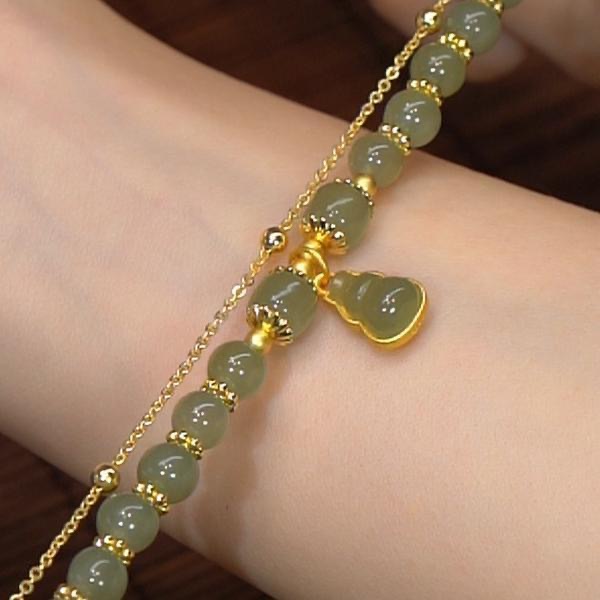 Nueva pulsera Fluofon Hotan Yu pulsera de mujer calabaza de doble capa diseño de nicho chino en joyería de alto valor