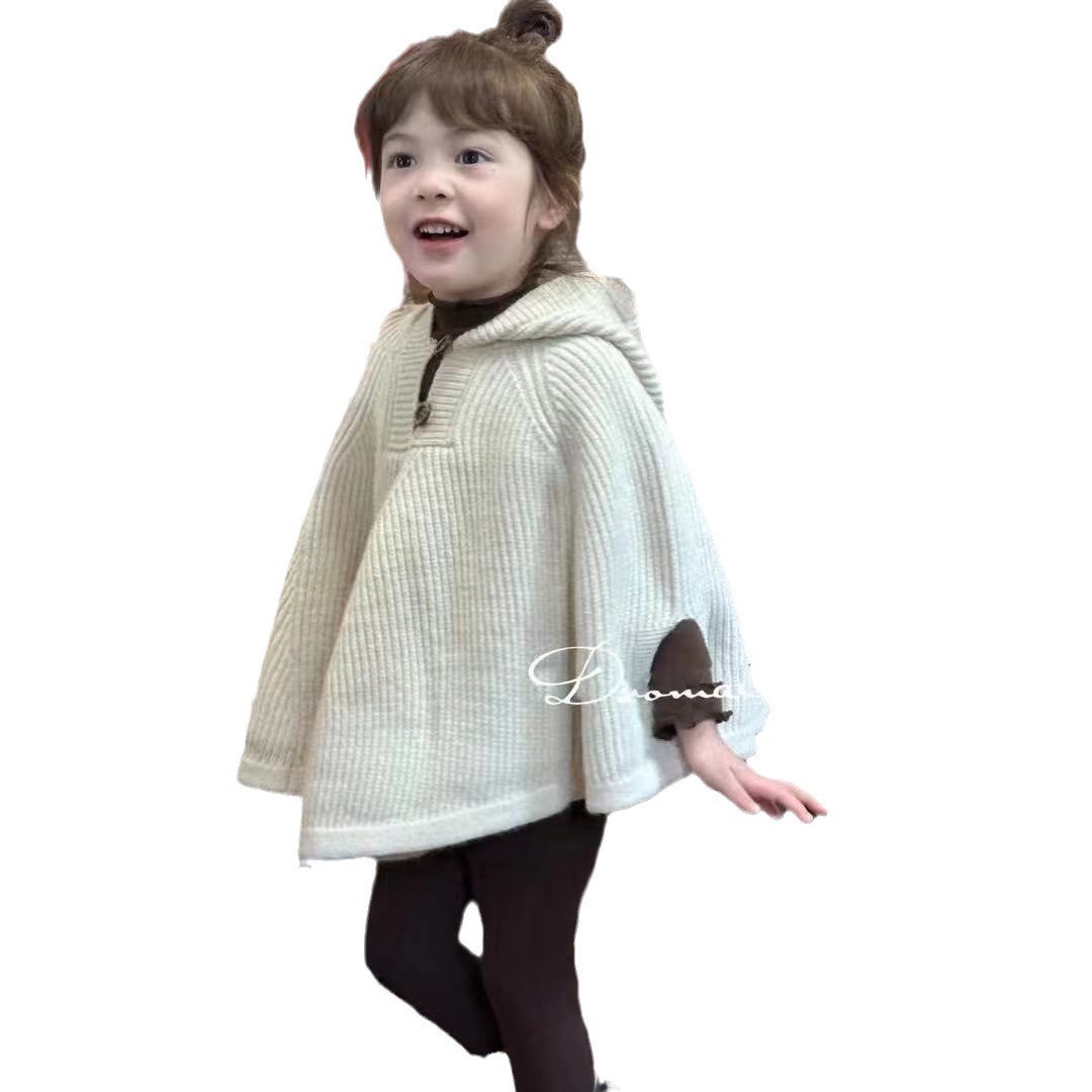 2025 otoño nuevo suéter de niña coreano bebé femenino moda exterior suelta camisa de punto con capuz abrigo abrigo abrigo