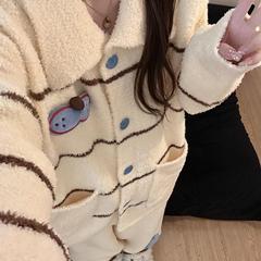 酷猫针织甜美开衫加厚保暖睡衣女2025冬季半边绒可外穿两件套ins