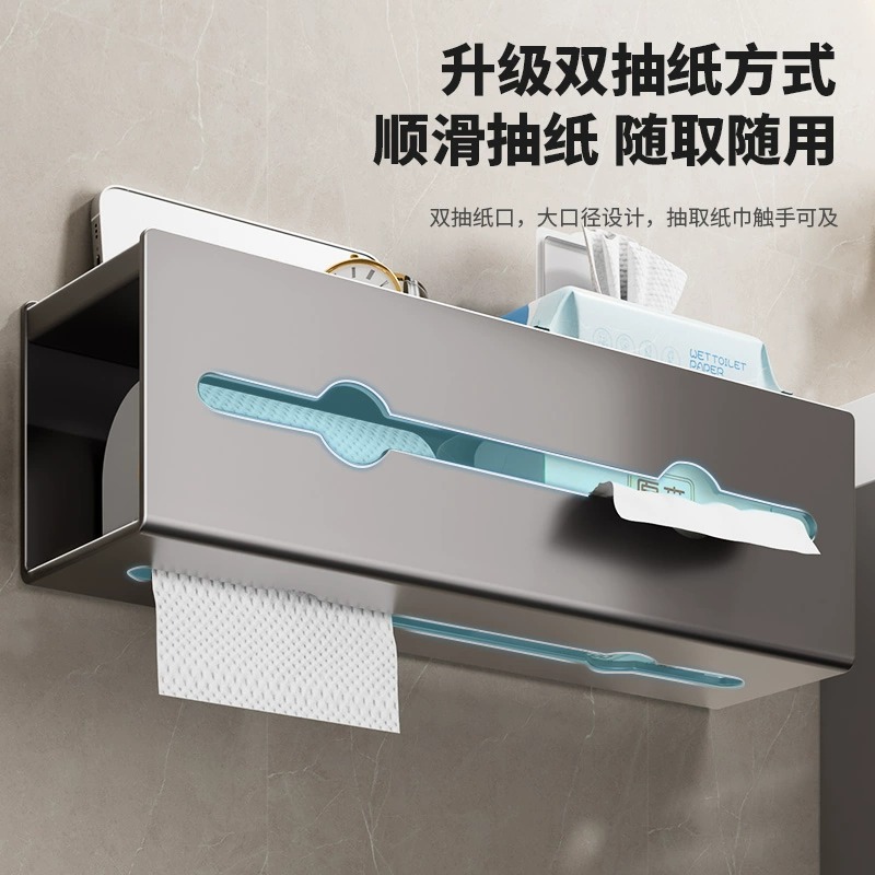 Caja de pañuelos de baño Soporte de dibujo de inodoro montado en la pared Soporte de papel higiénico sin perforación Estante de rollo de baño de baño