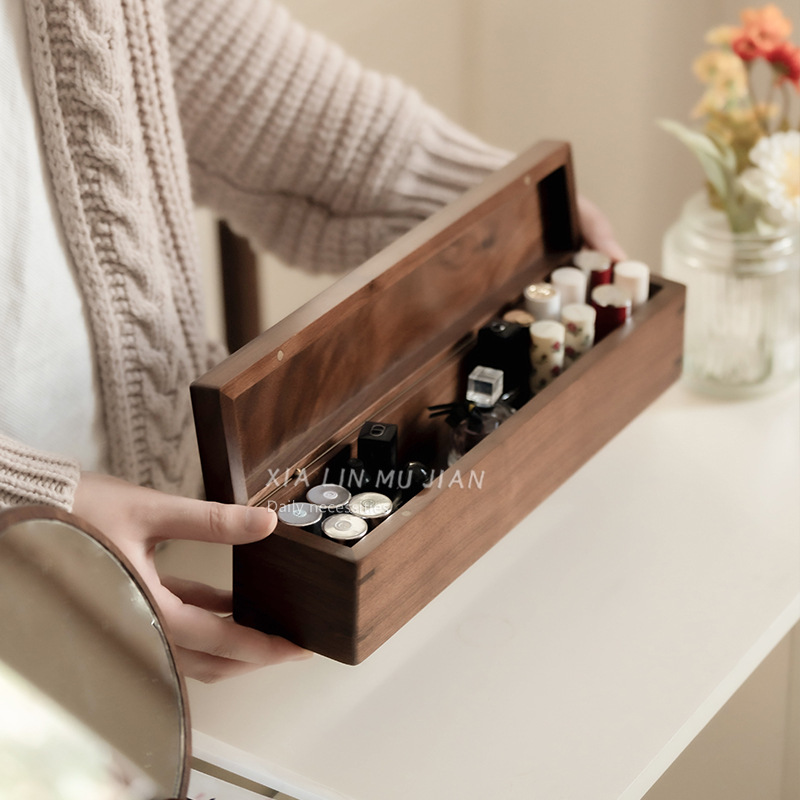 Walnut Light Luxury Desktop Watch Storage Box Lipstick Perfume Sample Solid Wood Organizing Box Jewelry Wooden Jewelry Box