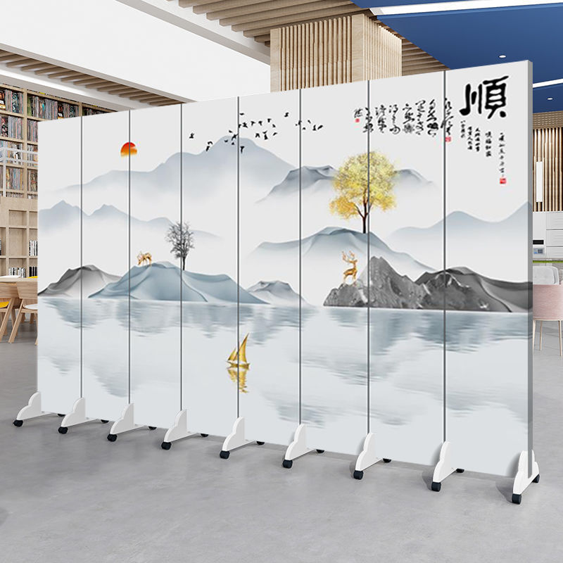 中国風の風景画スクリーンパーティションリビングルームオフィスエントリーベッドルーム折りたたみモバイルシンプルモダンなティールームブロック|undefined