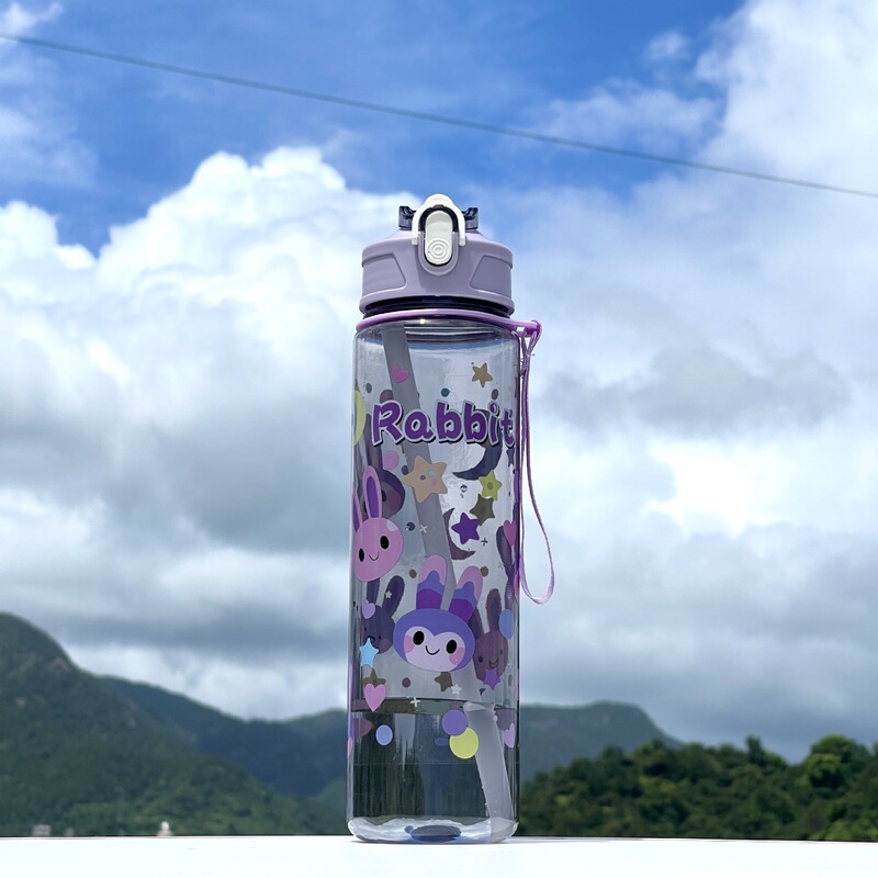 新款跨境卡通图案塑料杯高颜值户外运动水杯便携提绳水瓶吸管杯子|undefined