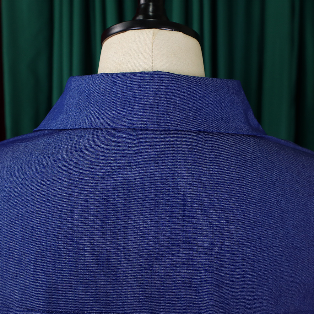 Abito da sera lungo da donna con stampa e dettagli in denim_voghion.com