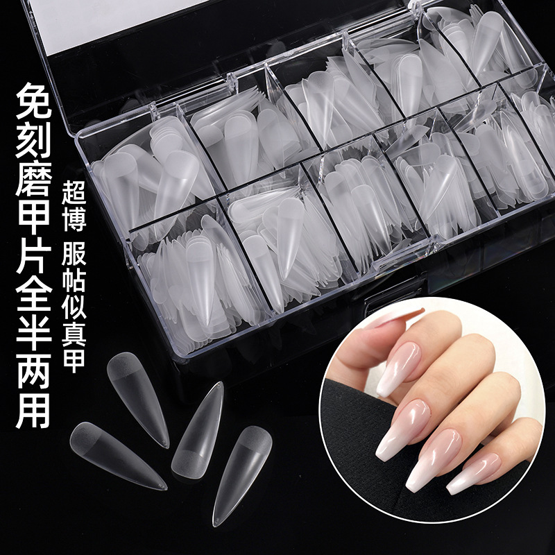 Nail Art Ultra-thin and Traceless Half-stick Full-stick Frosted Square Long Water Drop Almond Non-carving and Grinding False Nail Wearing