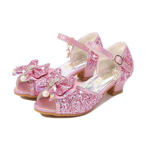 Children's Princess Shoes Summer Girls sandals for kids anti-slip high heels for middle-aged children fashionable bow shoes