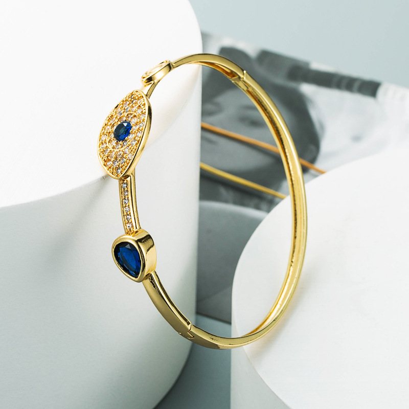 Devilu0027s Eye Series Retro Hip Hop Copper Plated Real Gold Inlaid Zircon Bracelet I