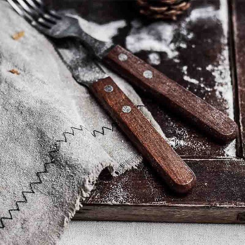 Ins-style wooden handle knife, fork, and spoon set, high-quality for cutting steak, home-use retro Western dining tableware