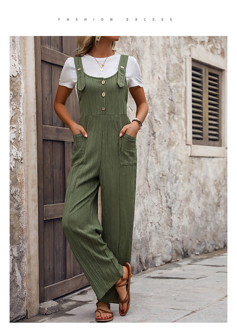 Tuta a pieghe larghe in tinta unita con trama casual_voghion.com