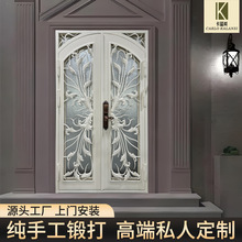 铁艺门纯手工锻打推拉门别墅玻璃门跨境定制防盗门欧式定制平开