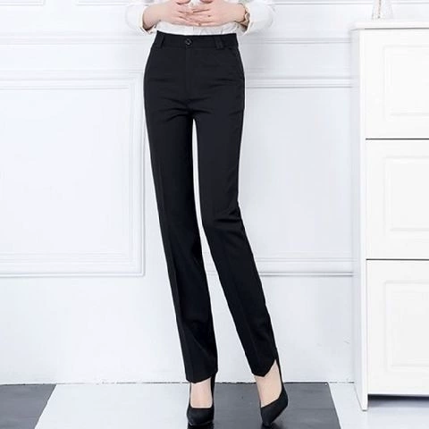 Эластичные брюки, черный overall, свободный прямой силуэт, высокий пояс