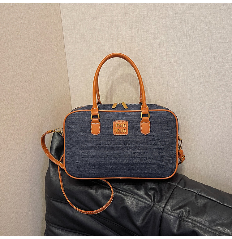 Bolsas de denim mujeres transfronterizas al por mayor nuevas bolsas de bolos portátiles de color de contraste tamaño de viaje de hombro
