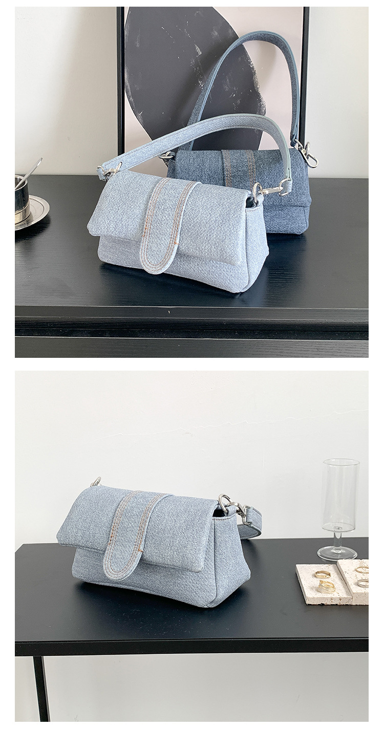 Nuova versione coreana del denim con effetto invecchiato di alta qualità, spalla singola da donna, design di nicchia, ascella in pelle PU_voghion.com
