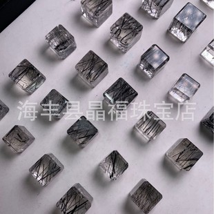 Natural Black Hair Crystal Sugar Cube Accessories Pendant DIY Beaded Accessories Jewelry Black Hair Crystal Cube with Beads Loose Beads Wholesale