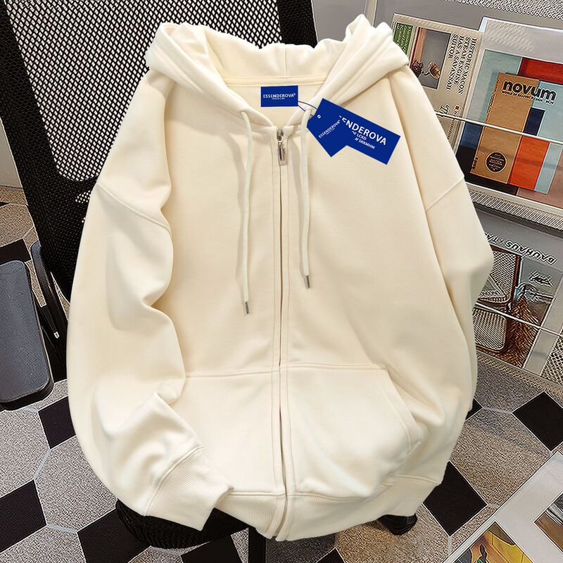 100% Pure Cotton Japanese-Style Hooded Sweatshirt for Women, Autumn and Winter, Fleece-Lined, Loose Fit, Versatile, Couple's Zip-Up Jacket, Trendy on Instagram
