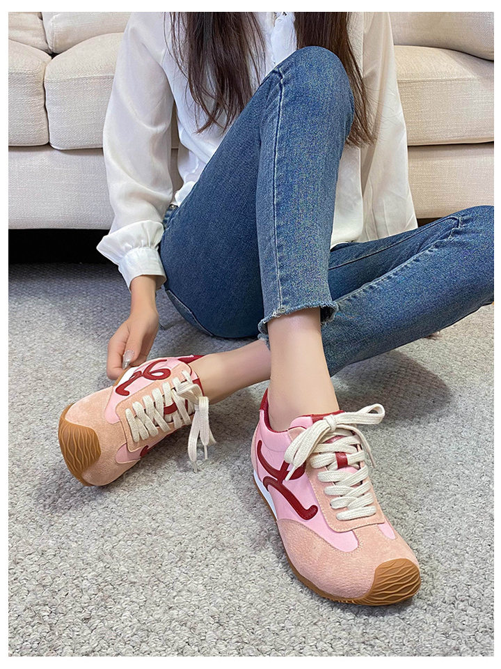 Giày sneaker nữ dáng Agandexun buộc dây tăng chiều cao bên trong 5 cm, mũi tròn, phong cách casual — Màu hồng, Màu nâu đậm, Màu xám, Màu đen chi tiết 19