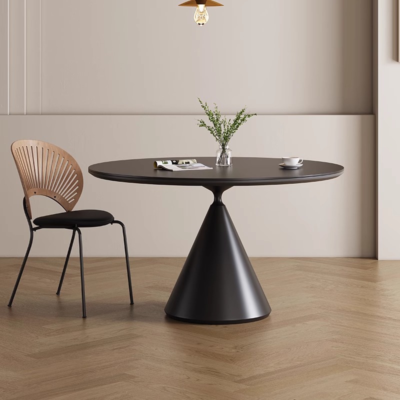 Full-support Rock Plate Round Table Small Apartment Household Italian Style Minimalist Hotel Homestay Restaurant Round Table Black Round Table
