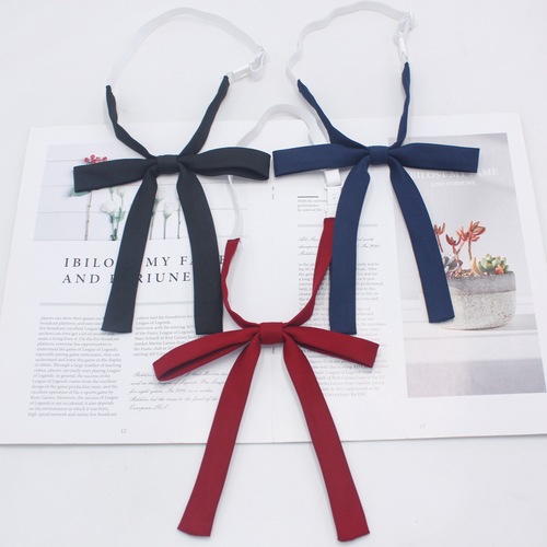 Factory-made narrow-style, short-handled JK uniform bow tie for women—Japanese-inspired, solid-color, matte finish, perfect for pairing with school uniforms.