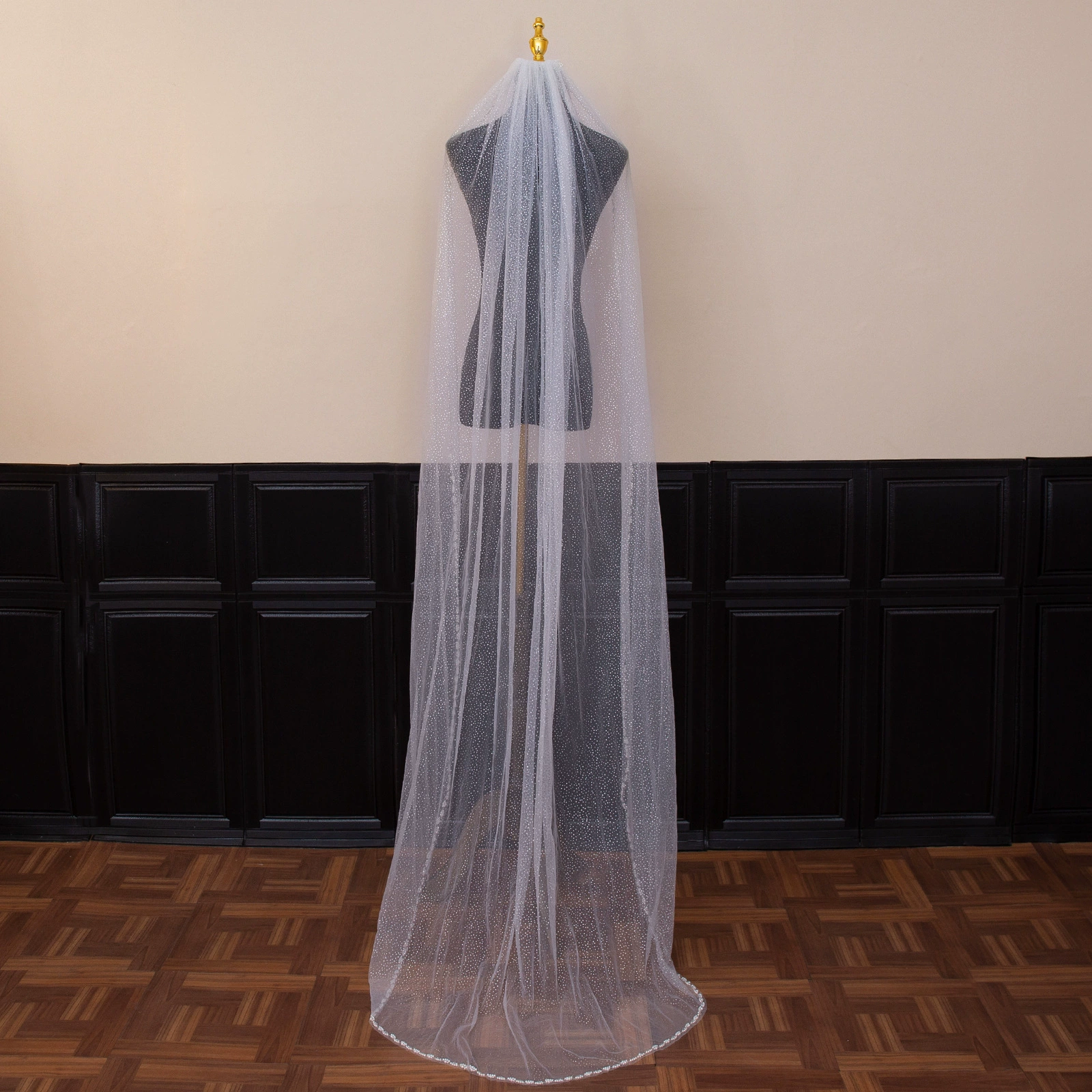 Hand-beaded edge starlight yarn bronzing shiny bridal train yarn three-color bridal long veil BV99